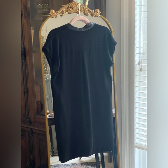 Vince Leather Trim Black Popover Mini Dress with Leather Trim Pockets - Picture 10 of 12